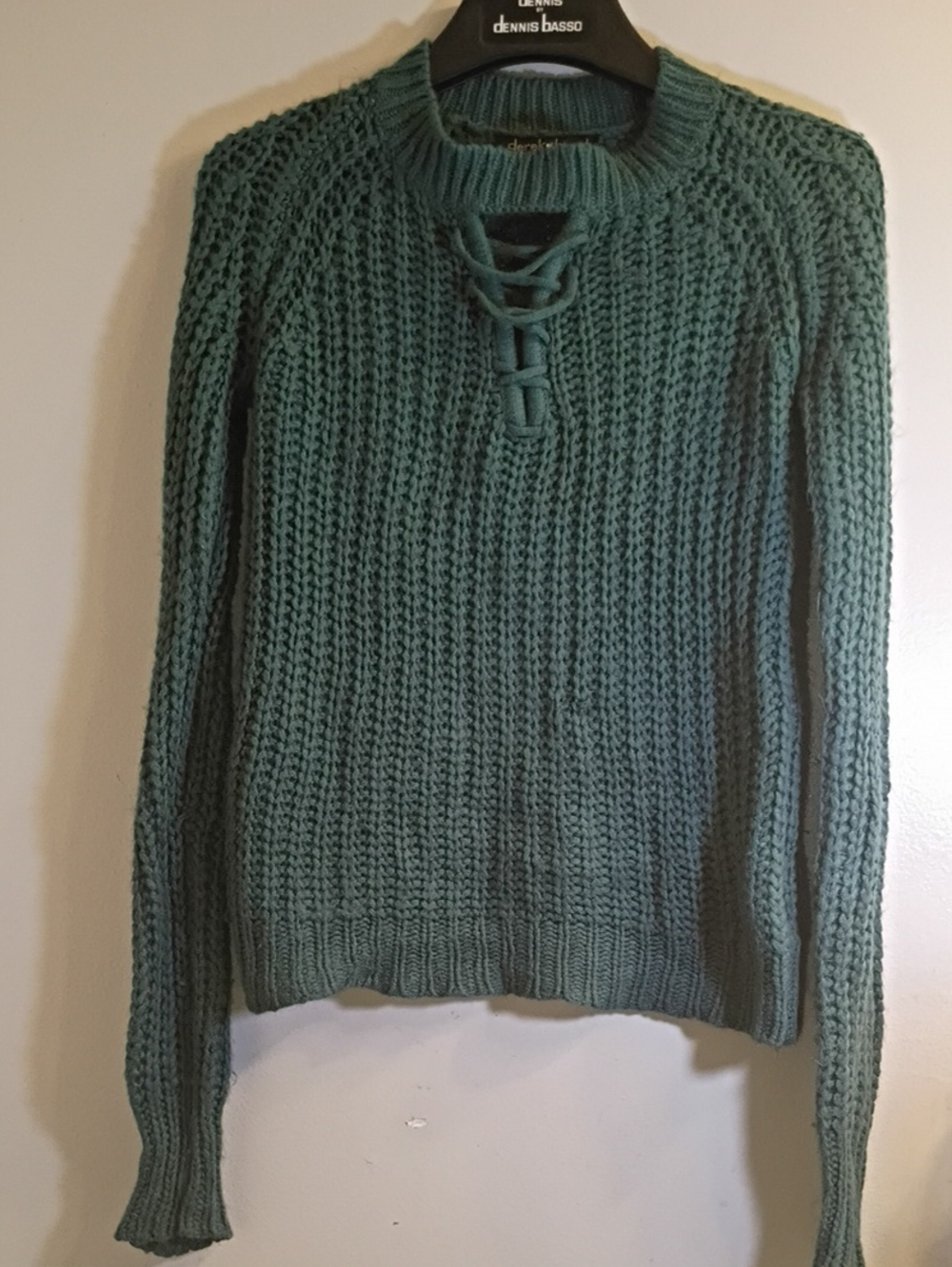 Derek Heart Teal Green Chunky Knit Lace-Up Sweater